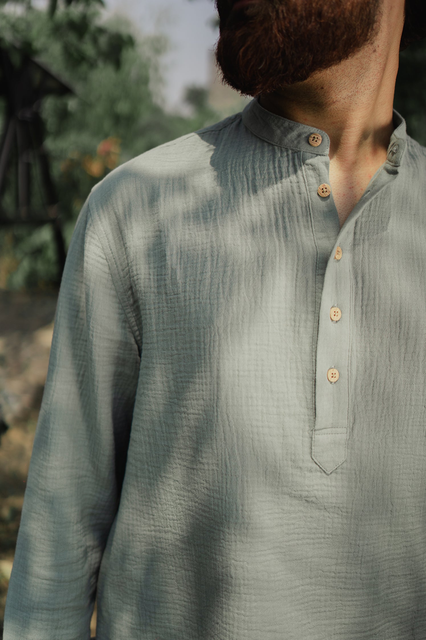 Waffle Henley - Katua - For Men - Sage Green
