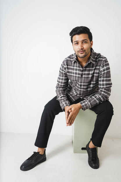 Flannel Shirt for Men - Dark Ash & Black White
