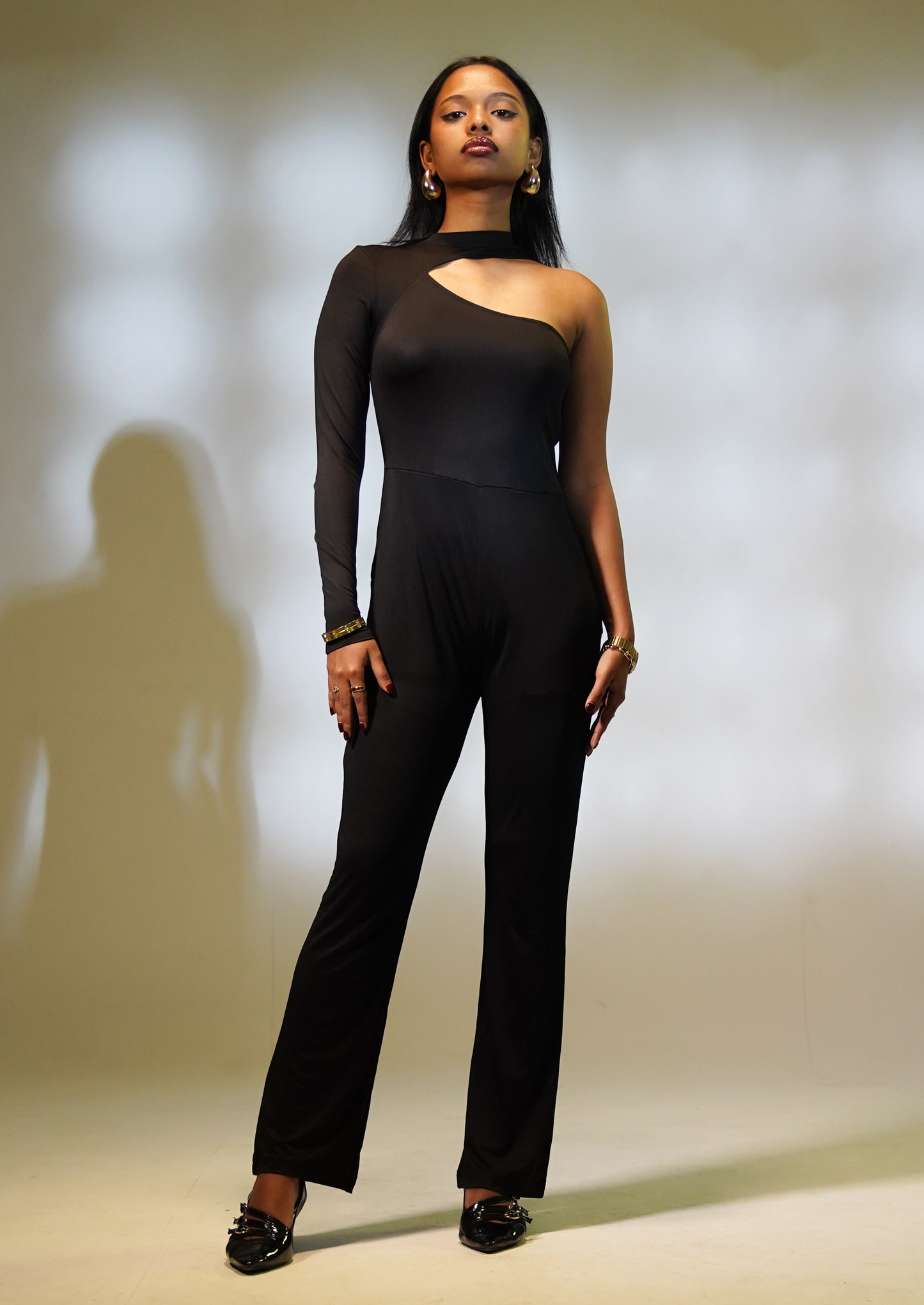 Emily - Black One Sleeve Cutout Jumpsuit