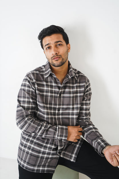 Flannel Shirt for Men - Dark Ash & Black White