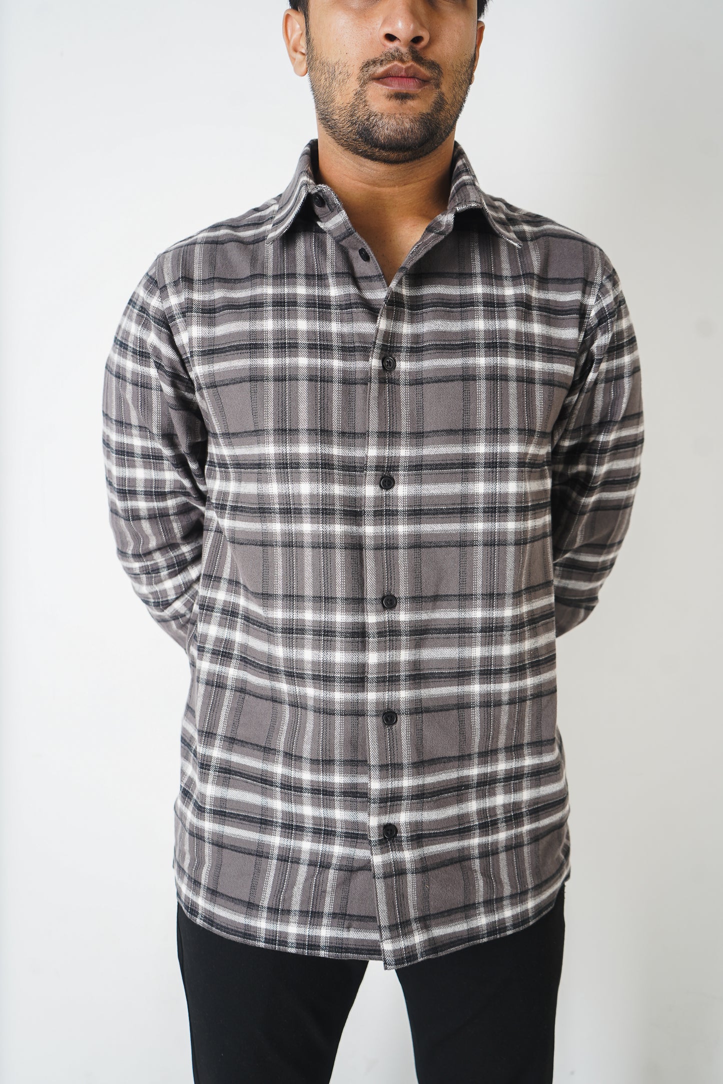 Flannel Shirt for Men - Dark Ash & Black White