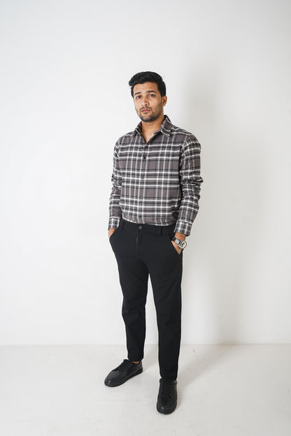 Flannel Shirt for Men - Dark Ash & Black White
