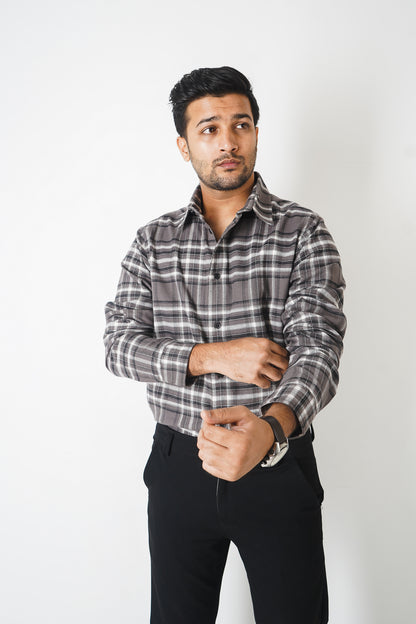 Flannel Shirt for Men - Dark Ash & Black White