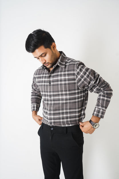 Flannel Shirt for Men - Dark Ash & Black White