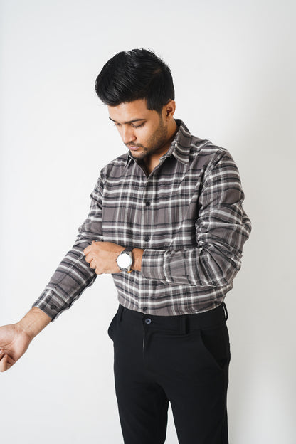 Flannel Shirt for Men - Dark Ash & Black White