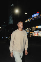 Lightweight Stockholm Beige - FWP Scandi Academy Crew Knit Sweater For Men