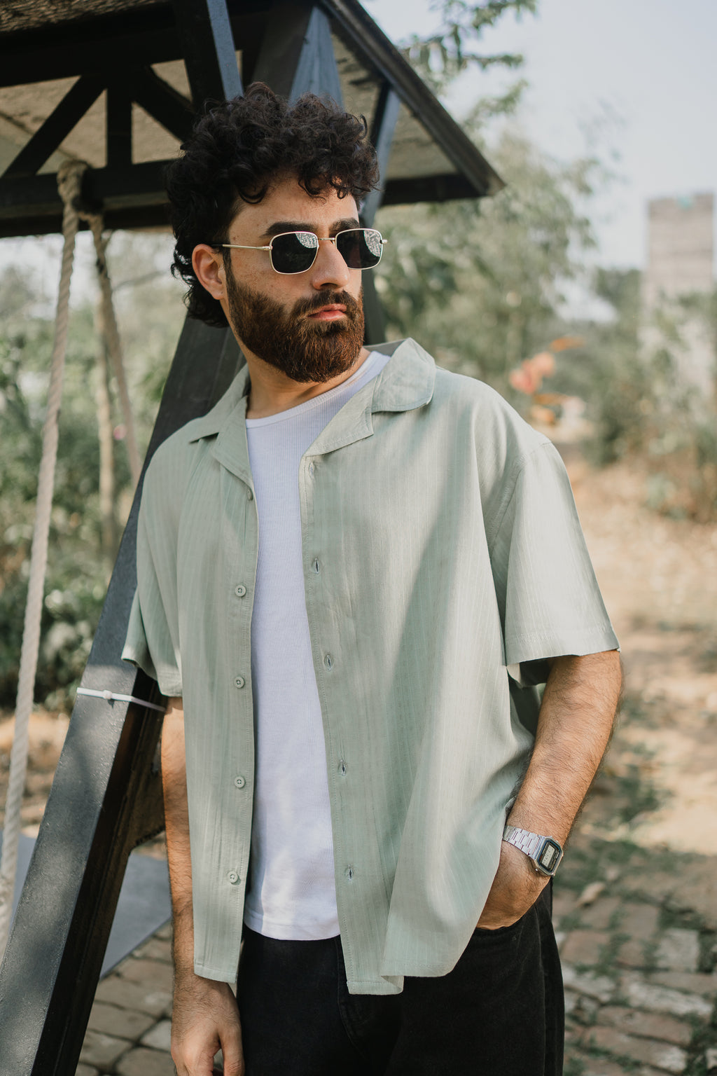 Revere Cuba - Sage Jacquard Cuba - Revere Shirt For Men