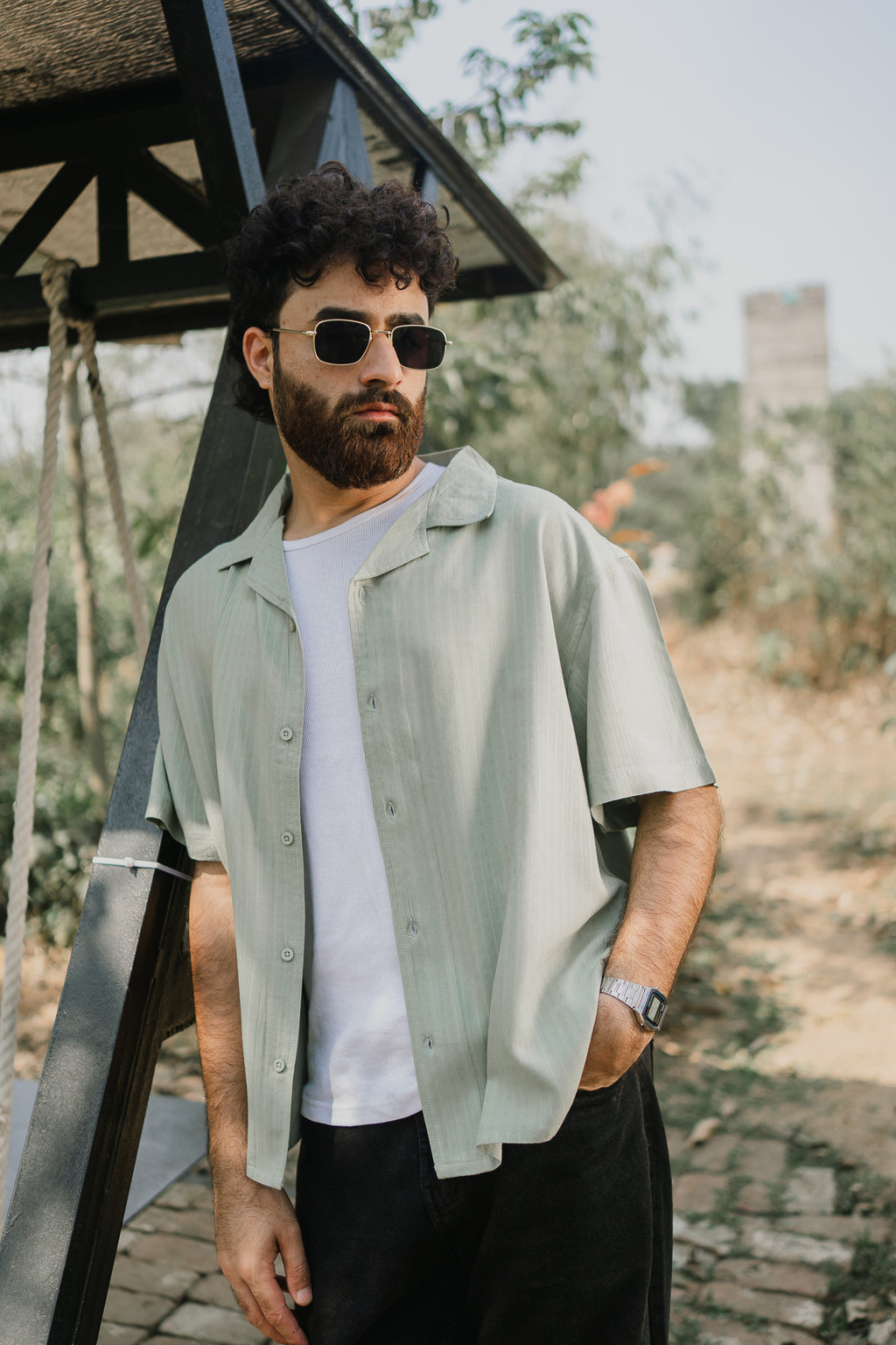 Revere Cuba - Sage Jacquard Cuba - Revere Shirt For Men