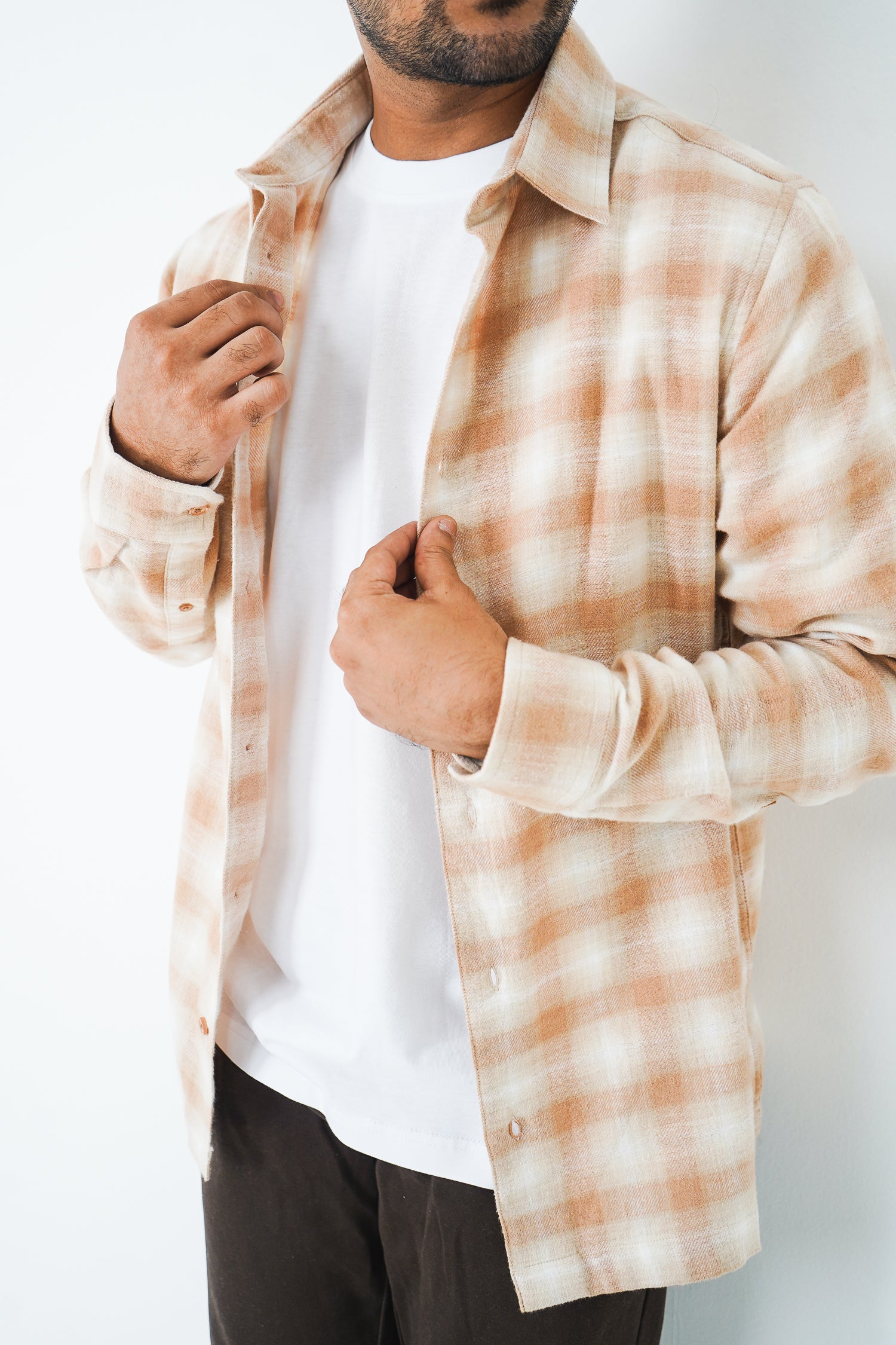 Flannel Shirt for Men - Beige & Off White