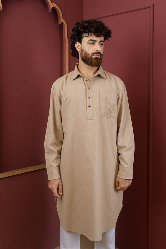 PRE-ORDER - Areez - Warm Sand Embroidered Kabli