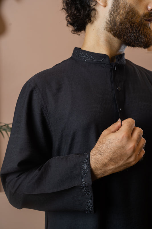 PRE-ORDER - Gurbaz - Midnight Black Embroidered Panjabi