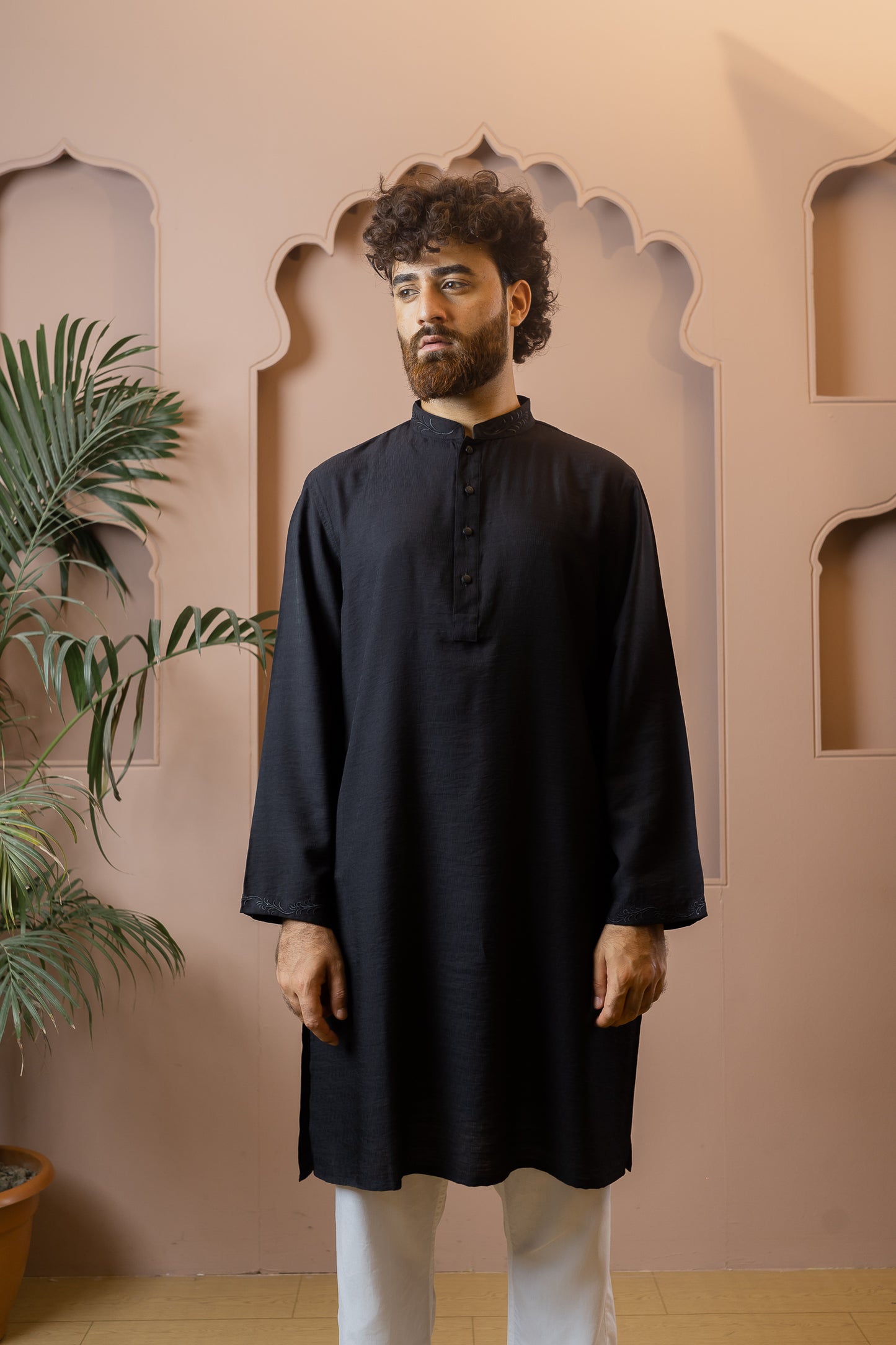 PRE-ORDER - Gurbaz - Midnight Black Embroidered Panjabi