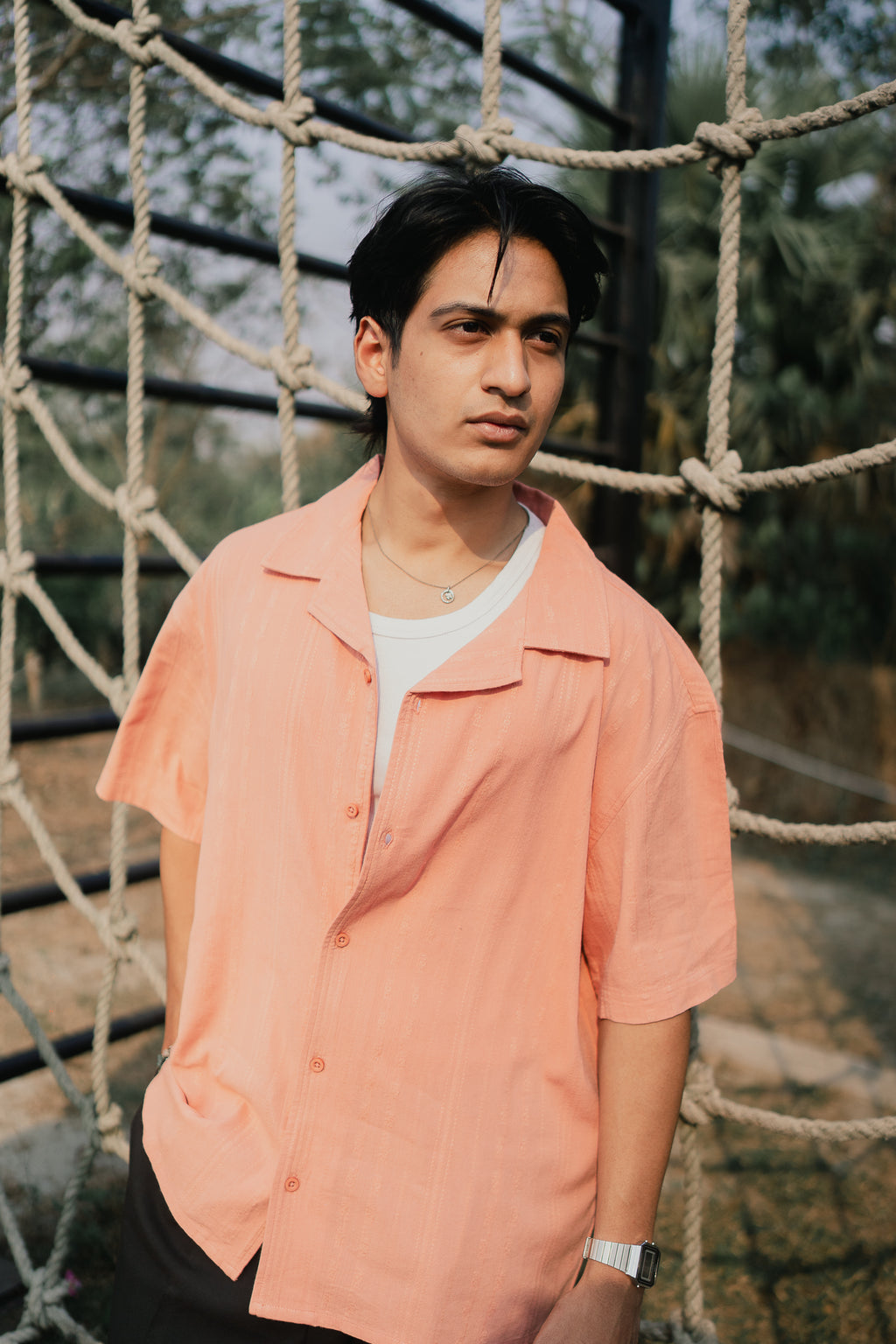 Revere Cuba - Peach Jacquard Cuba - Revere Shirt For Men