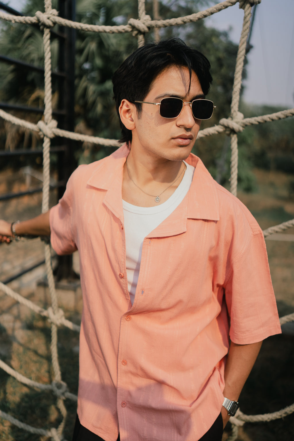 Revere Cuba - Peach Jacquard Cuba - Revere Shirt For Men