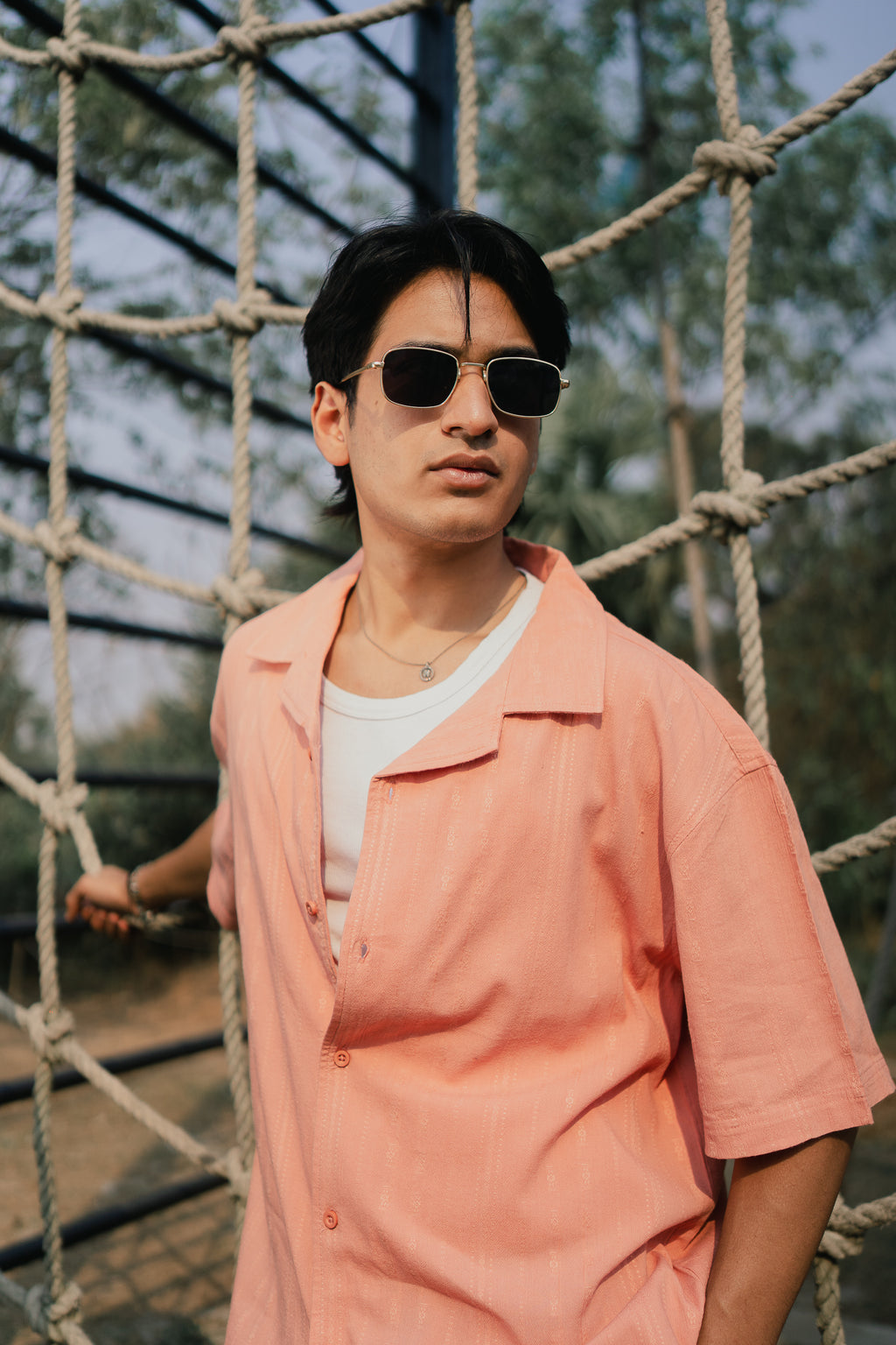 Revere Cuba - Peach Jacquard Cuba - Revere Shirt For Men
