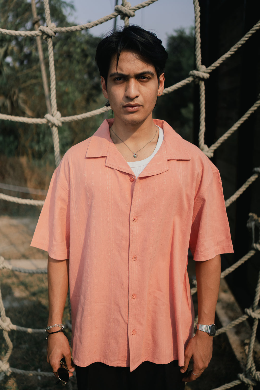 Revere Cuba - Peach Jacquard Cuba - Revere Shirt For Men