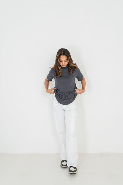 Straight Leg - Mid Rise - Cargo Pants - White
