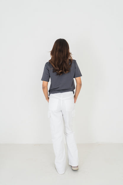 Straight Leg - Mid Rise - Cargo Pants - White