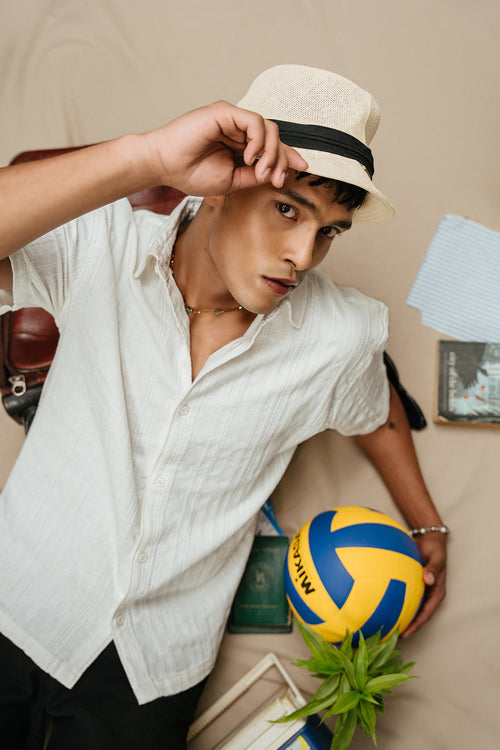 The Porter Shirt - Half Sleeve Boxy Shirt For Men - Textured White