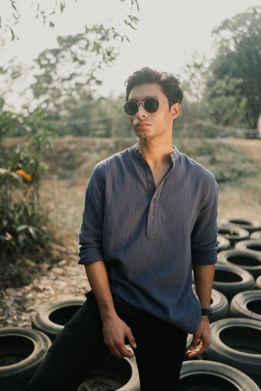 Waffle Henley - Katua - For Men - Charcoal