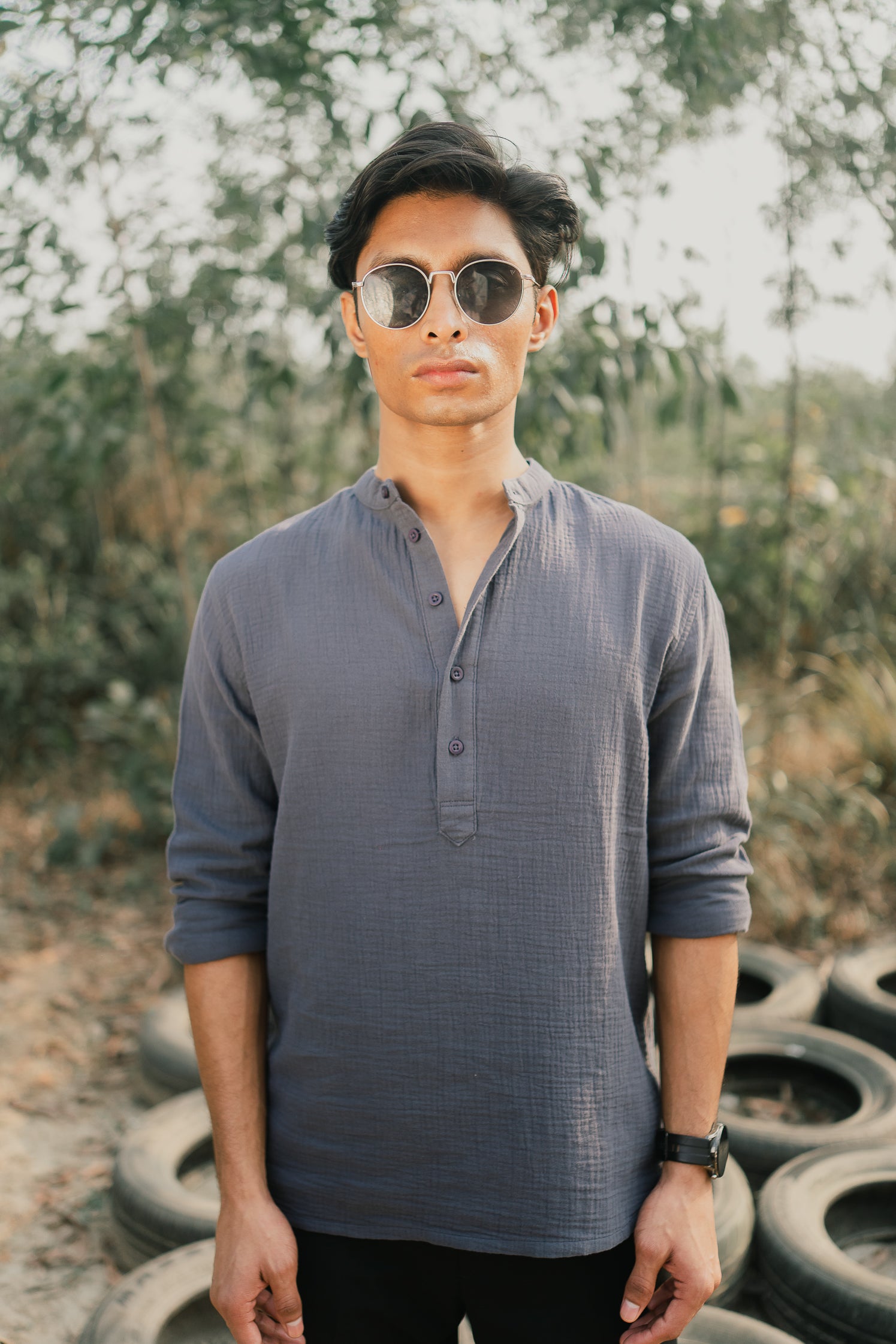 Waffle Henley - Katua - For Men - Charcoal