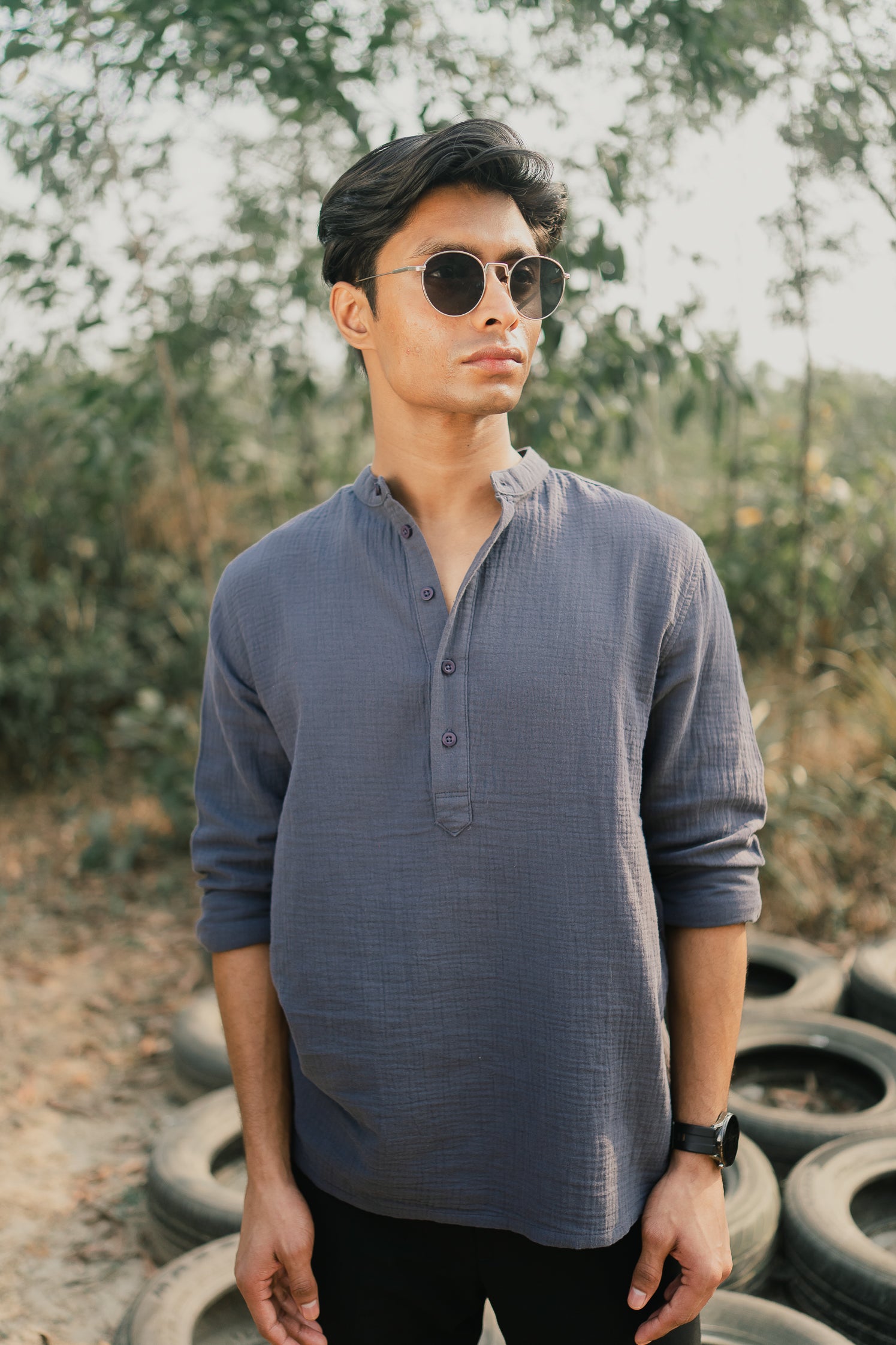 Waffle Henley - Katua - For Men - Charcoal