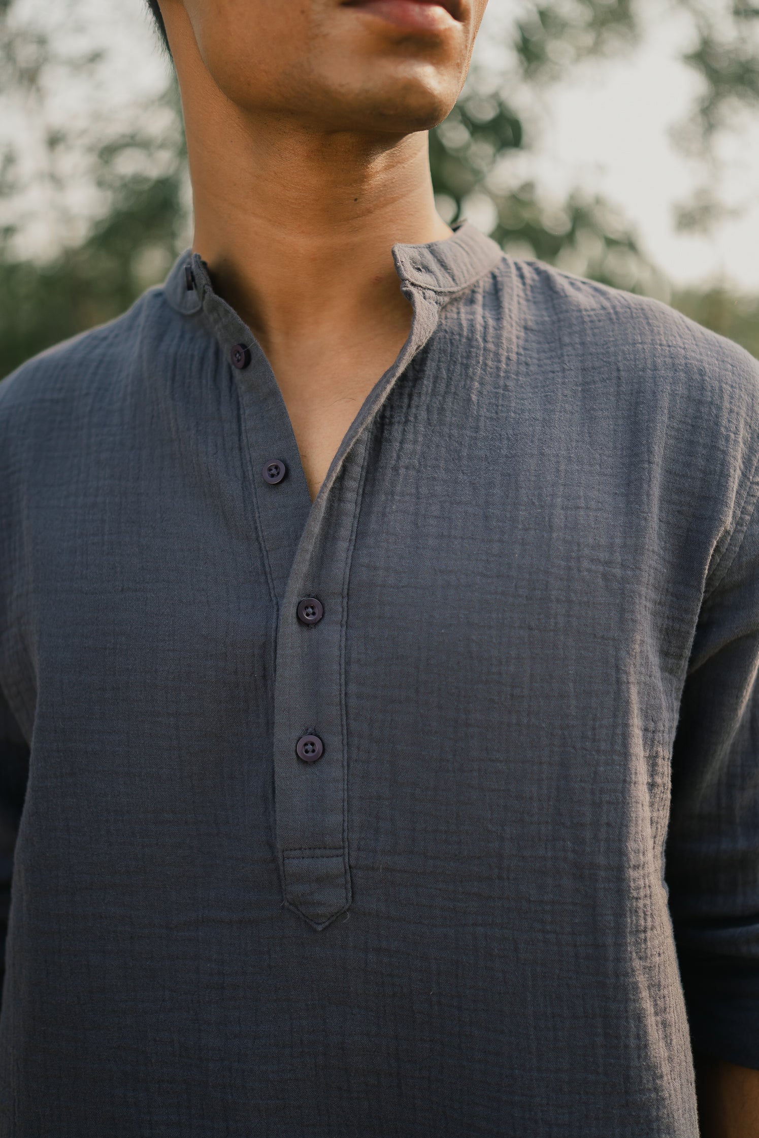 Waffle Henley - Katua - For Men - Charcoal