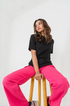 স্ট্রেইট লেগ - মিড রাইজ - কার্গো প্যান্ট - গোলাপী