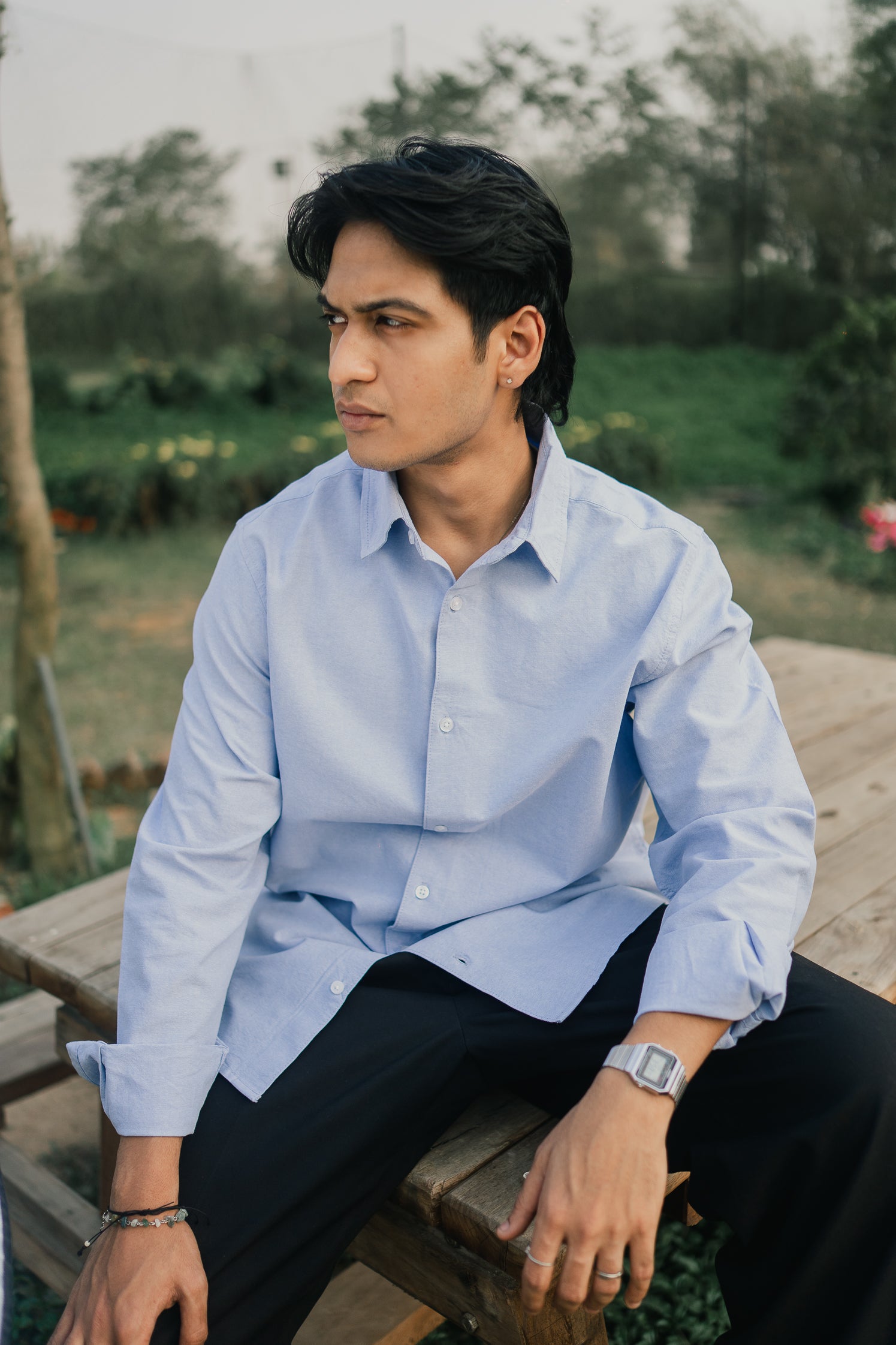 Loose Fit Oxford Shirt for Men - Sky Blue