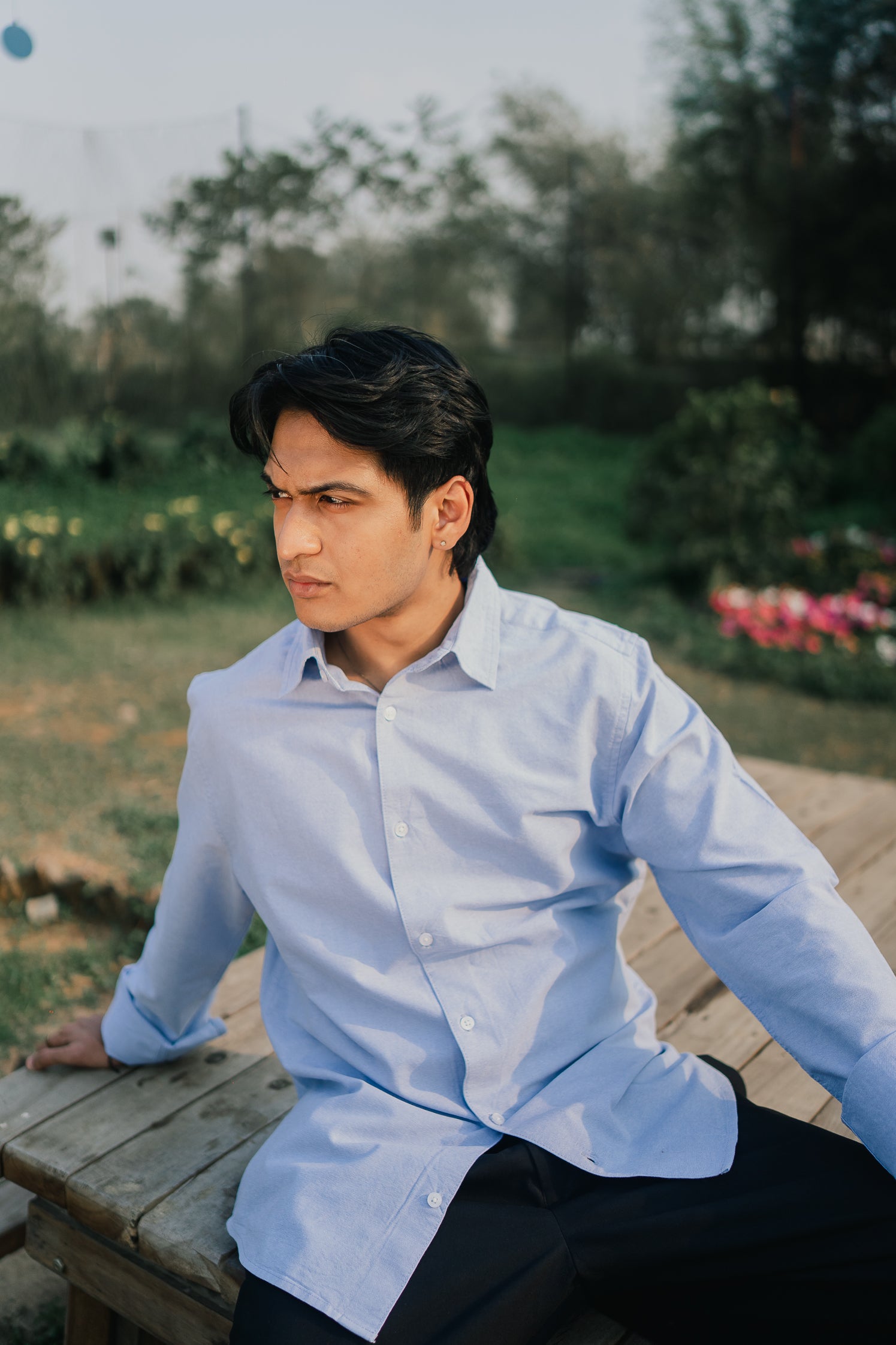 Loose Fit Oxford Shirt for Men - Sky Blue