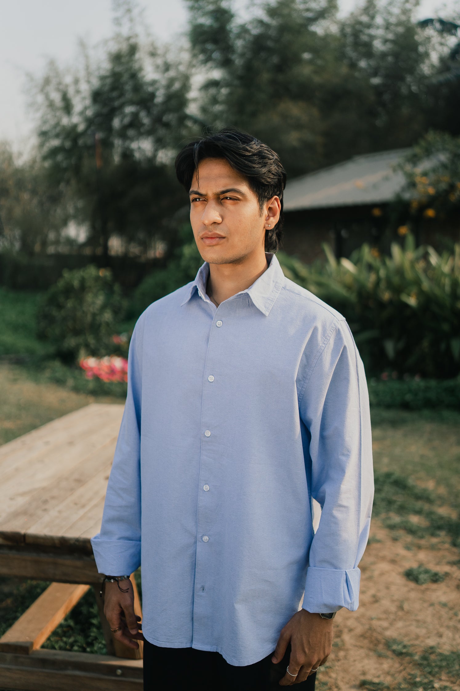 Loose Fit Oxford Shirt for Men - Sky Blue