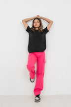 স্ট্রেইট লেগ - মিড রাইজ - কার্গো প্যান্ট - গোলাপী