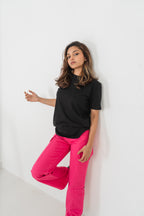 স্ট্রেইট লেগ - মিড রাইজ - কার্গো প্যান্ট - গোলাপী