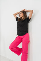 স্ট্রেইট লেগ - মিড রাইজ - কার্গো প্যান্ট - গোলাপী