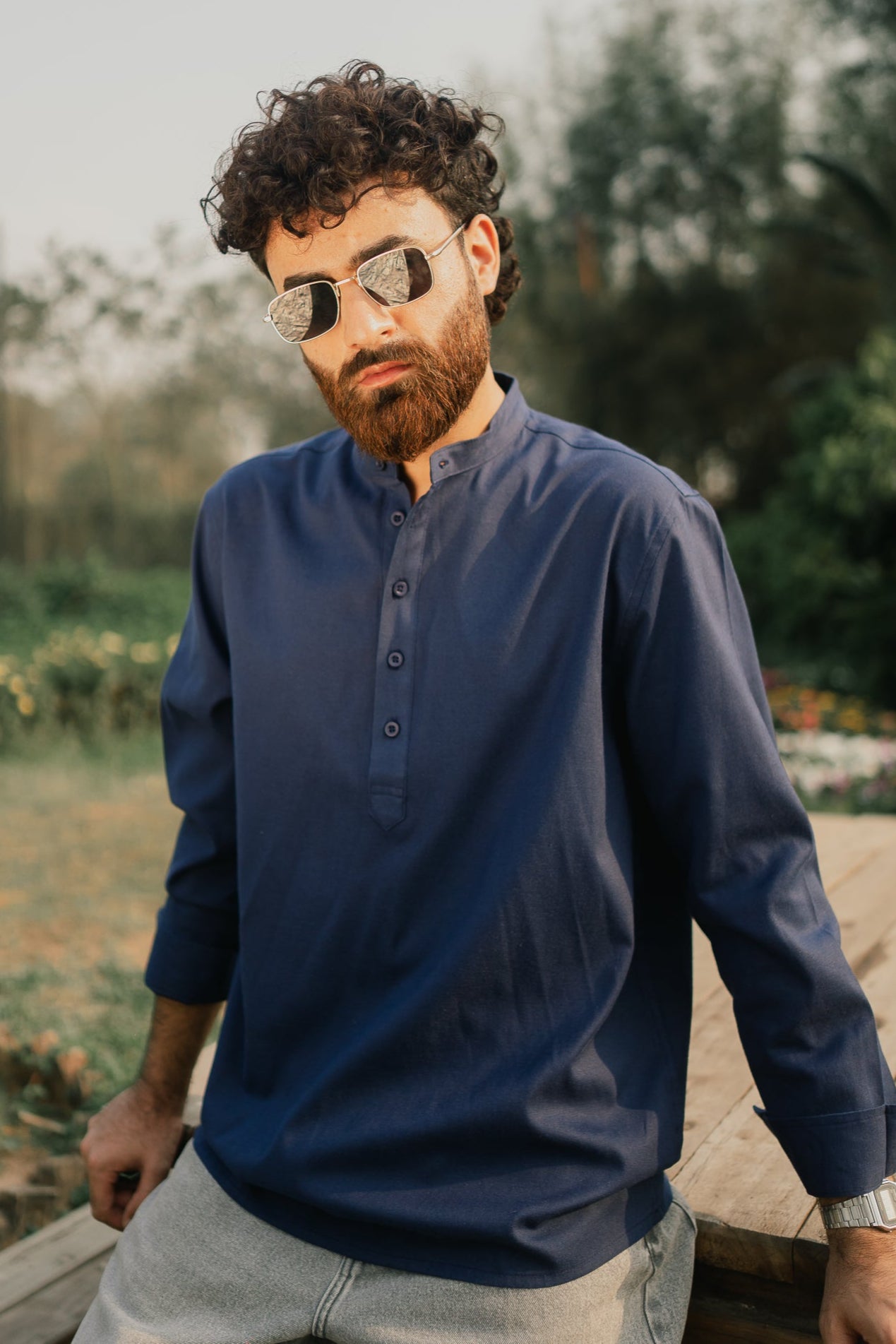 Oxford Henley - Katua - For Men - Navy