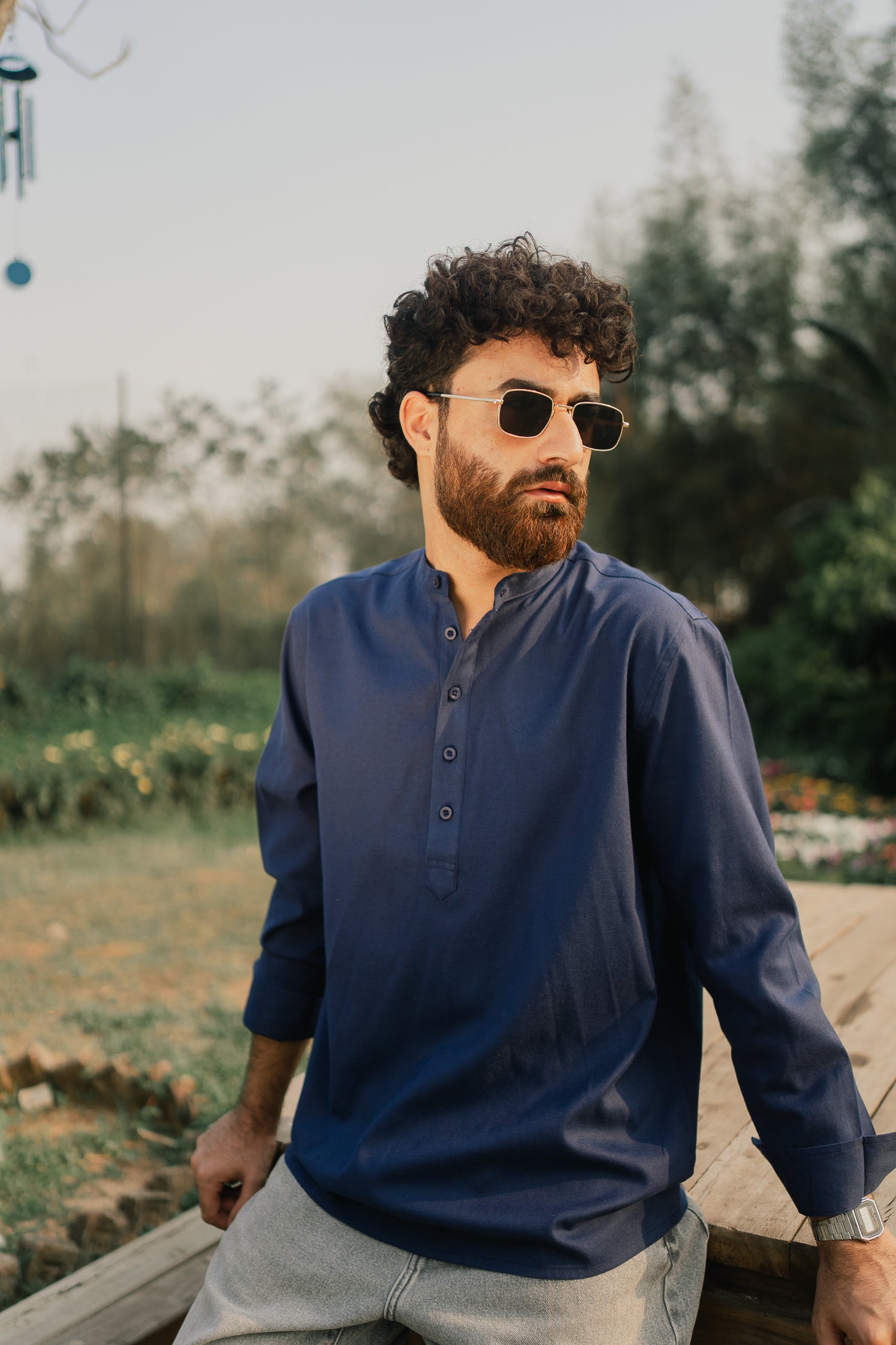 Oxford Henley - Katua - For Men - Navy