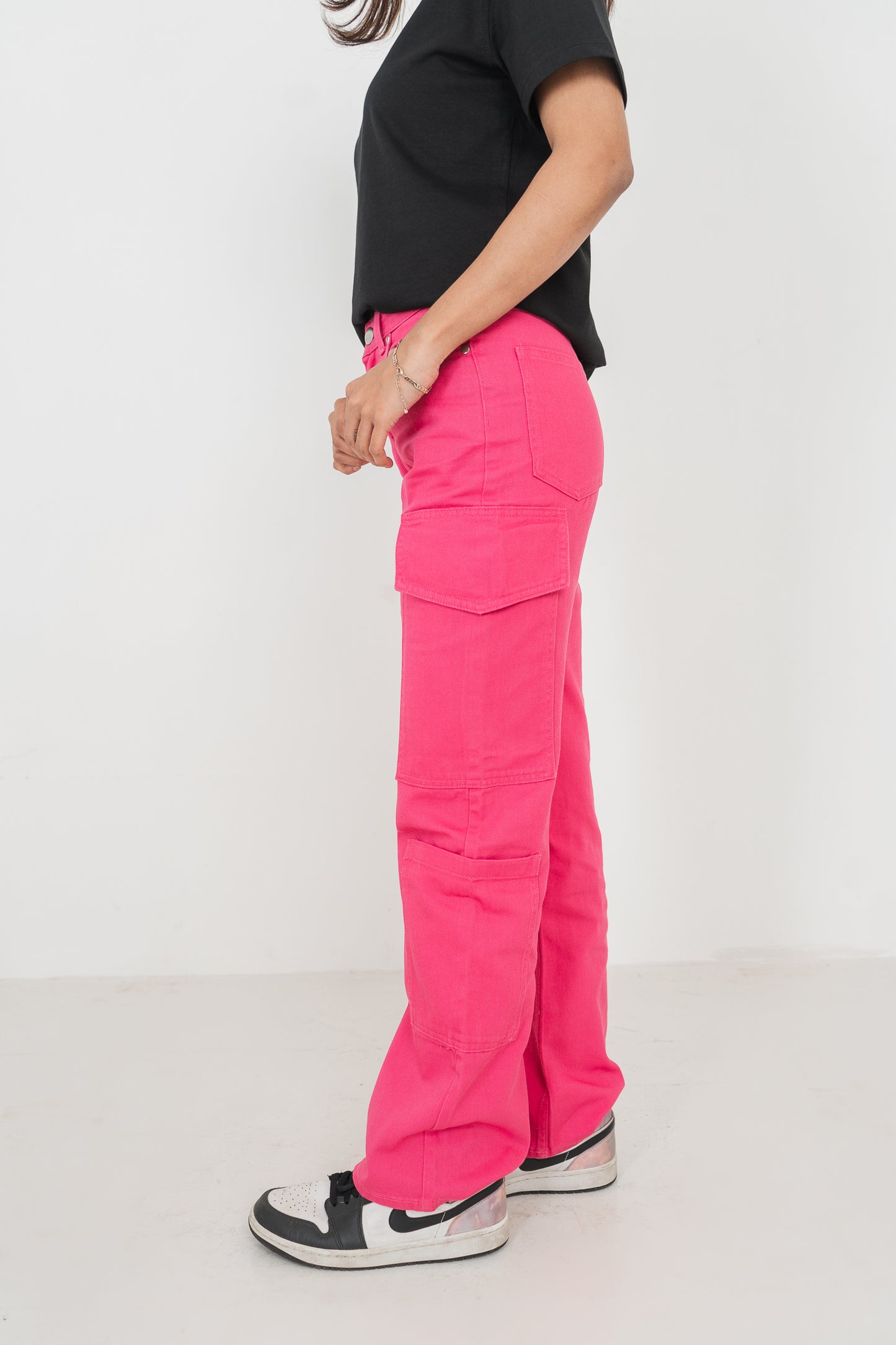 Straight Leg - Mid Rise - Cargo Pants - Pink