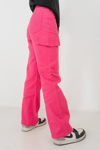 স্ট্রেইট লেগ - মিড রাইজ - কার্গো প্যান্ট - গোলাপী