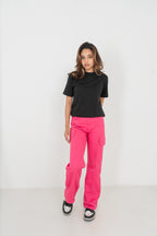 স্ট্রেইট লেগ - মিড রাইজ - কার্গো প্যান্ট - গোলাপী