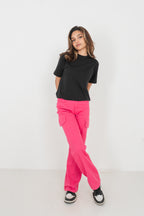 স্ট্রেইট লেগ - মিড রাইজ - কার্গো প্যান্ট - গোলাপী