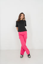 স্ট্রেইট লেগ - মিড রাইজ - কার্গো প্যান্ট - গোলাপী