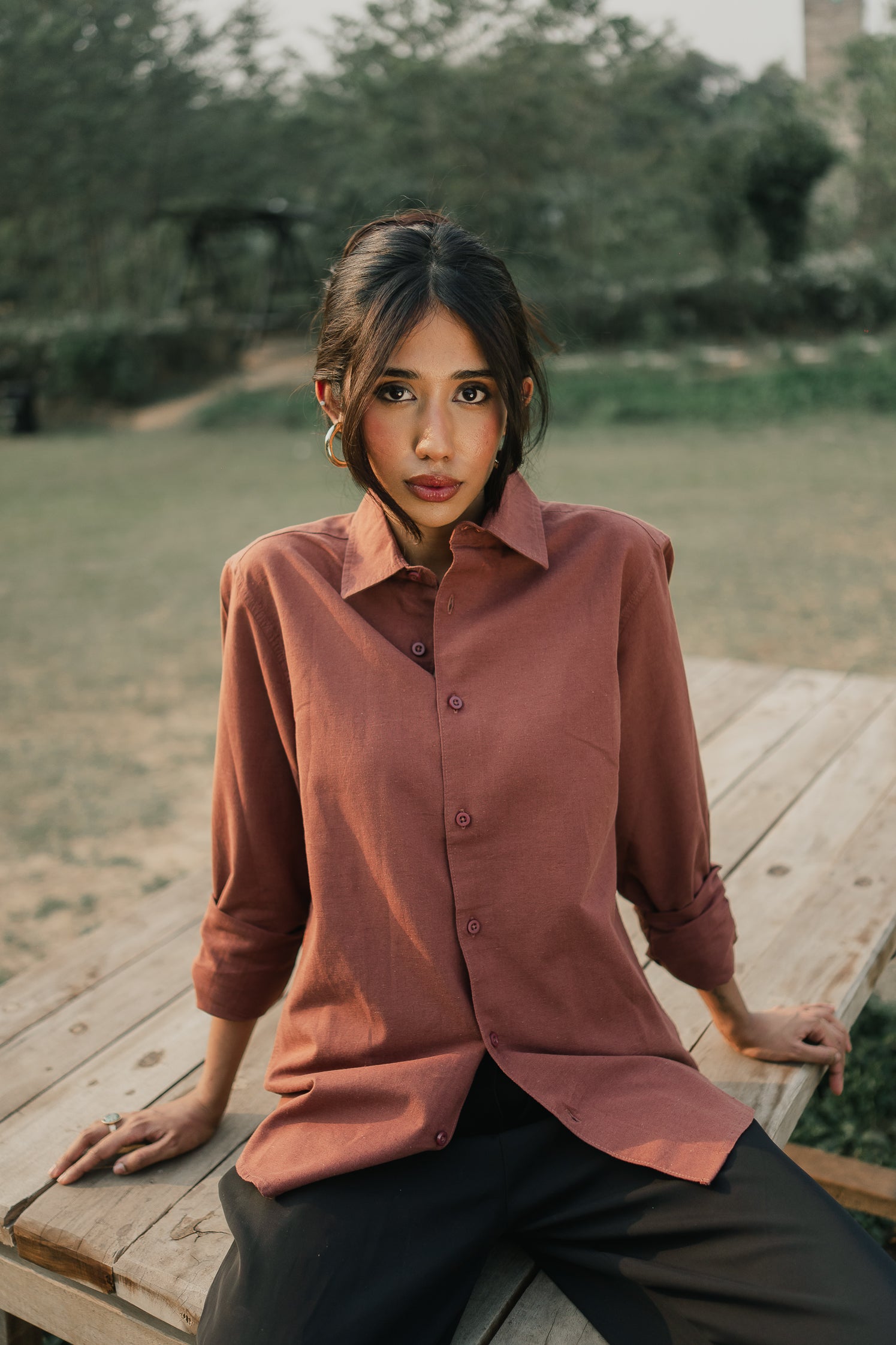 Long Sleeve Shirt - Unisex - Muted Brown