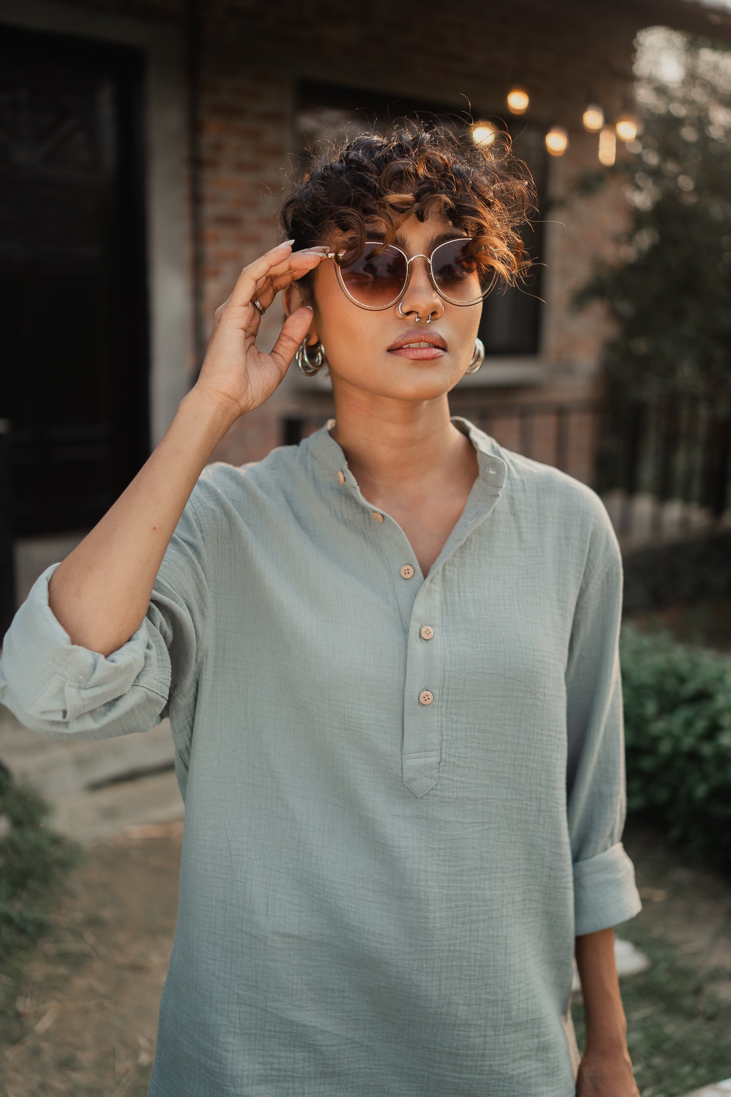Waffle Henley - Katua - Unisex - Sage Green