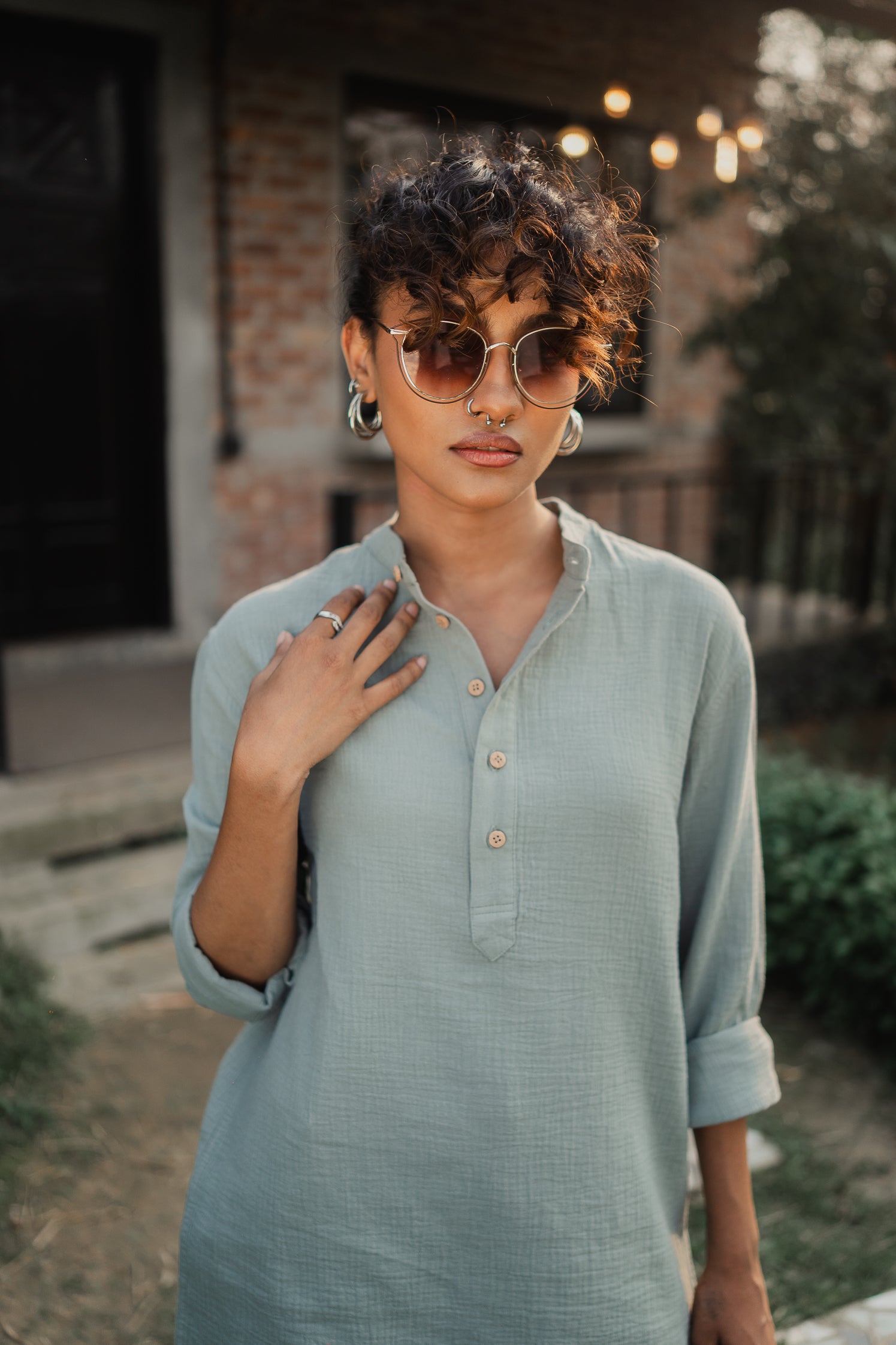Waffle Henley - Katua - Unisex - Sage Green