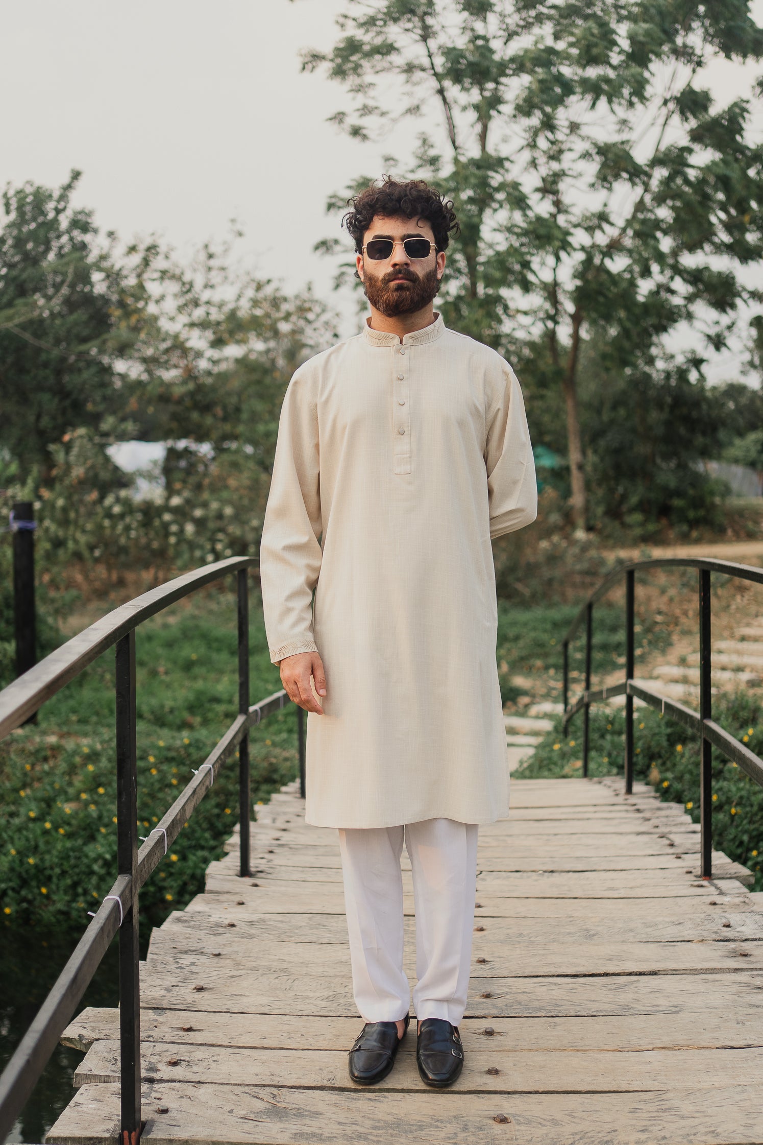 MAHNOOR - Hand Embroidered Linen Panjabi | Kurta - Off White