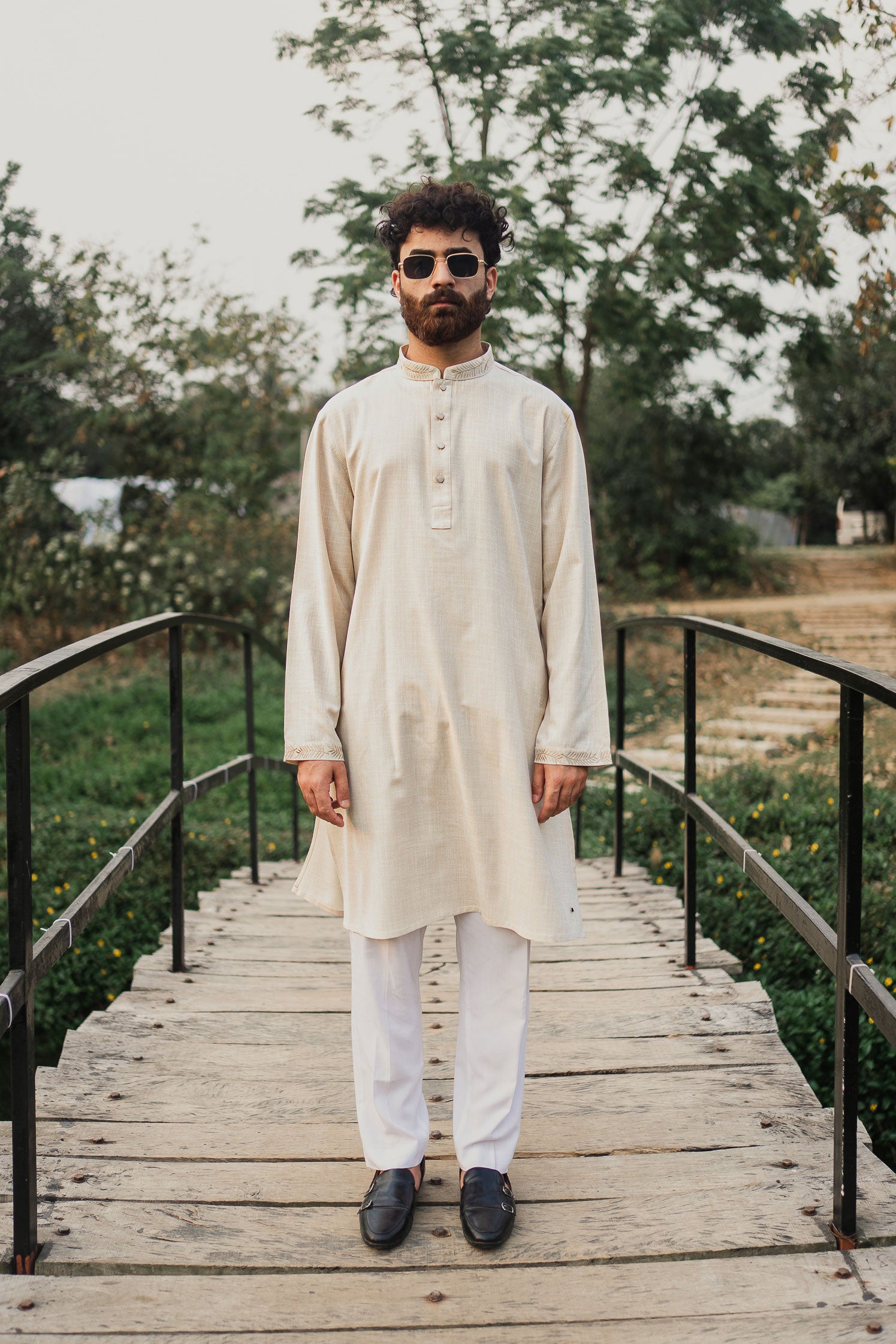 MAHNOOR - Hand Embroidered Linen Panjabi | Kurta - Off White