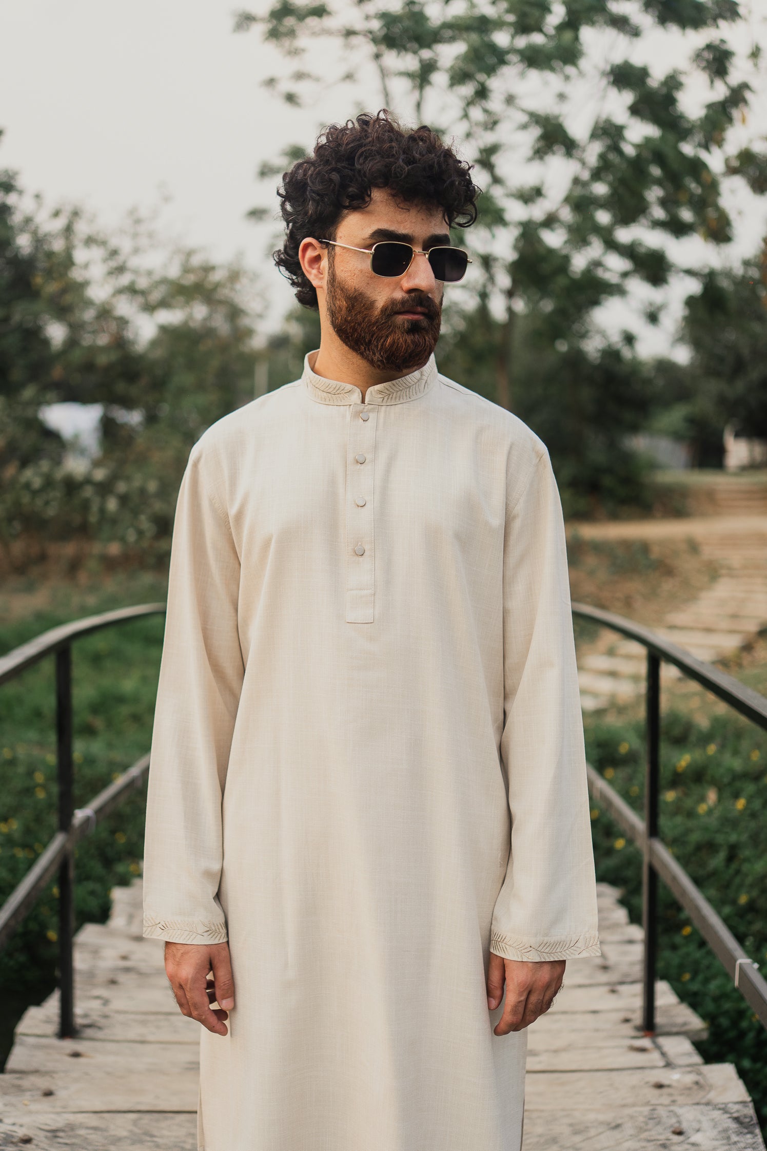 MAHNOOR - Hand Embroidered Linen Panjabi | Kurta - Off White