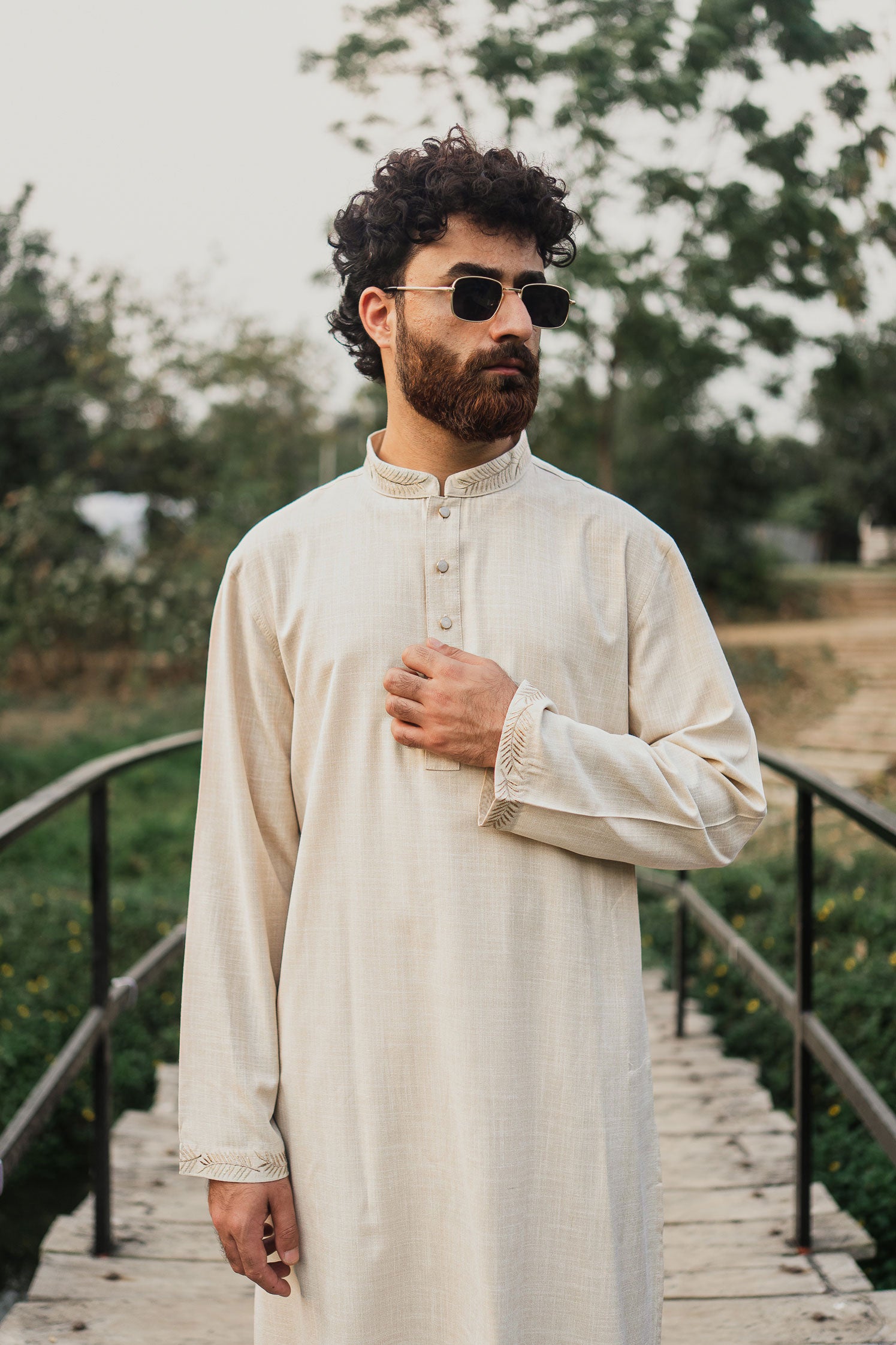 MAHNOOR - Hand Embroidered Linen Panjabi | Kurta - Off White