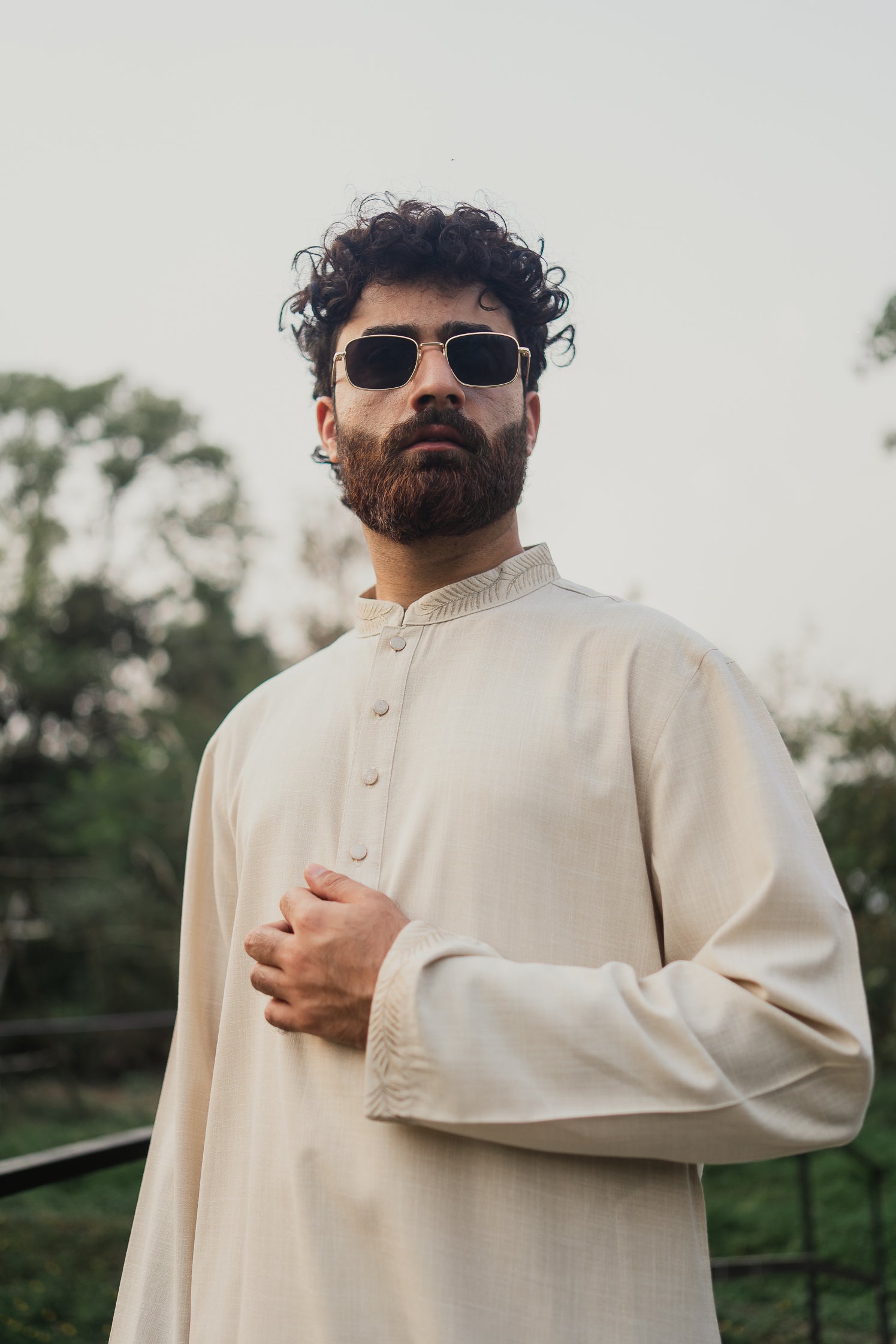 MAHNOOR - Hand Embroidered Linen Panjabi | Kurta - Off White