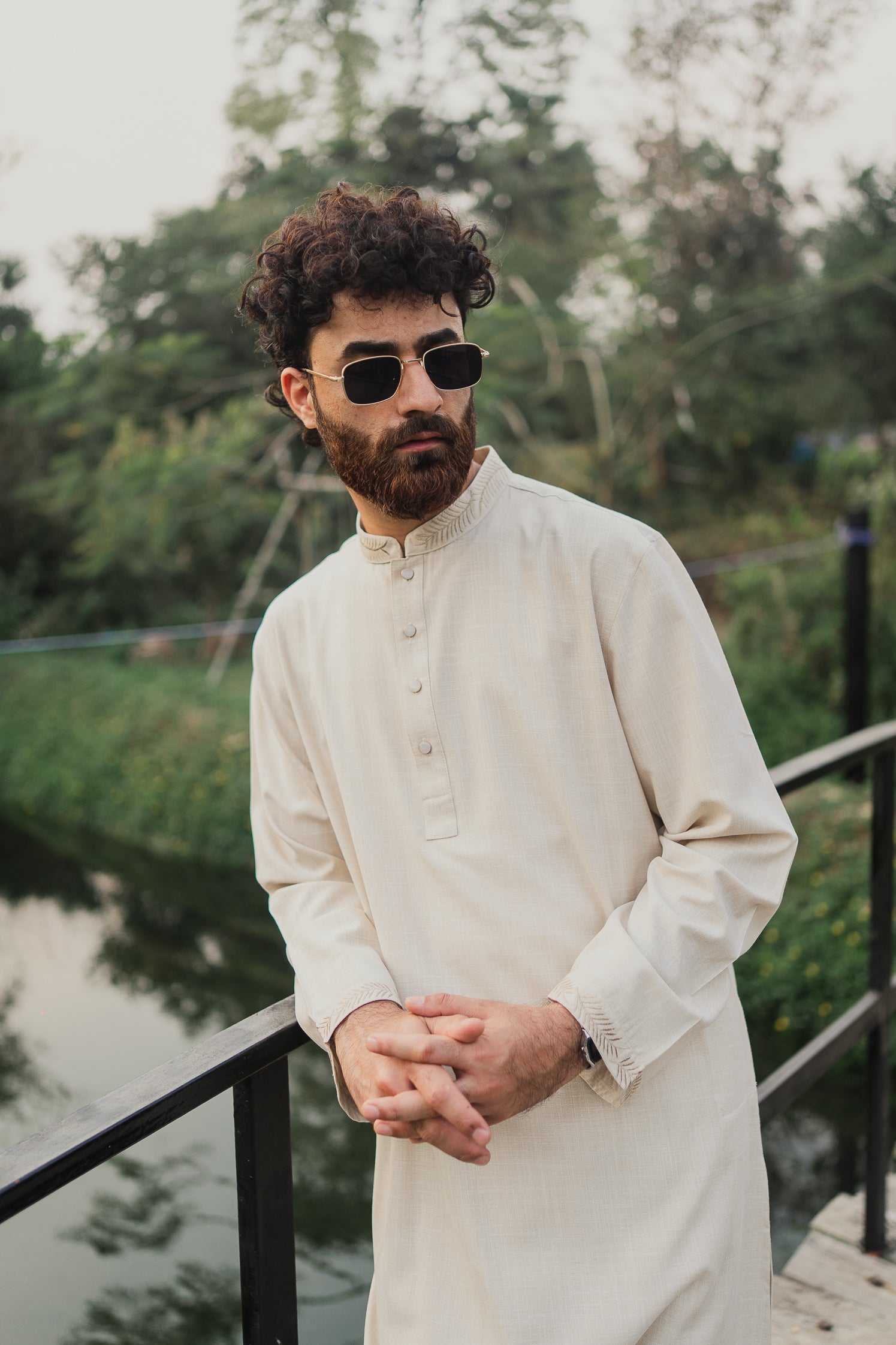 MAHNOOR - Hand Embroidered Linen Panjabi | Kurta - Off White